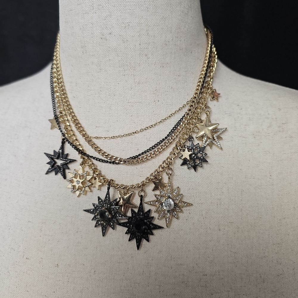 Gold and Black Double-Strand Star Necklace
